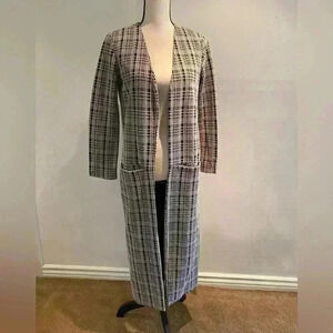 Anthropologie Womens Maxi Blazer black white plaid ASTR oversized xs - m